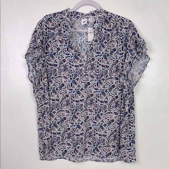 Gap New Women’s XXL V-Neck Rayon Flutter Sleeve White Paisley Print Top - Picture 1 of 5